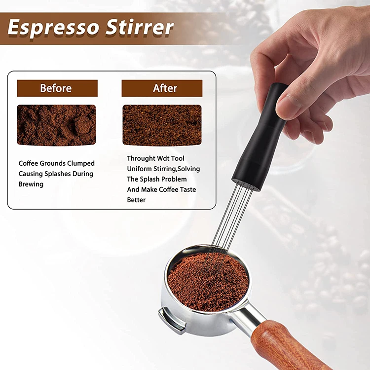 Espresso Accessories EWDT Tool Espresso Distribution Tools Wooden Holder Custom Wood Products Coffee Tamper Station PS Brown 71g