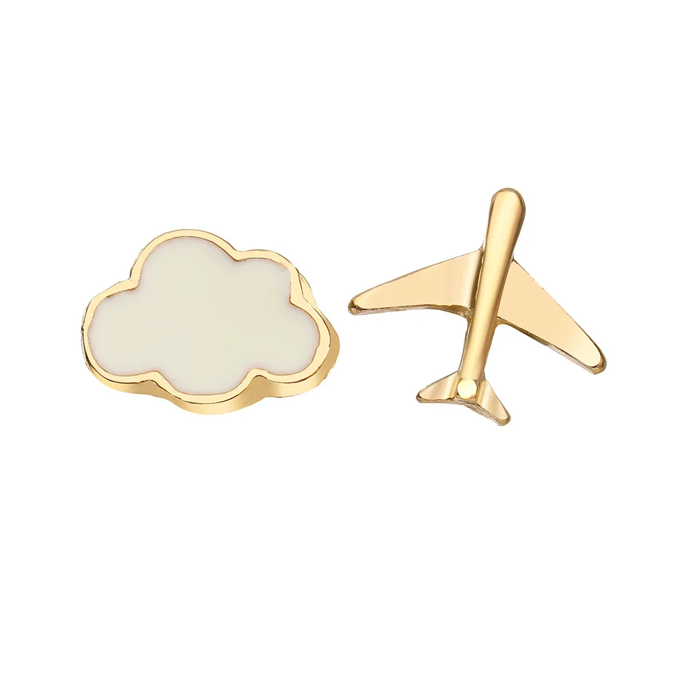 Summer Cute Mini Asymmetry Airplane White Cloud Enamel Earring stud For Women girls