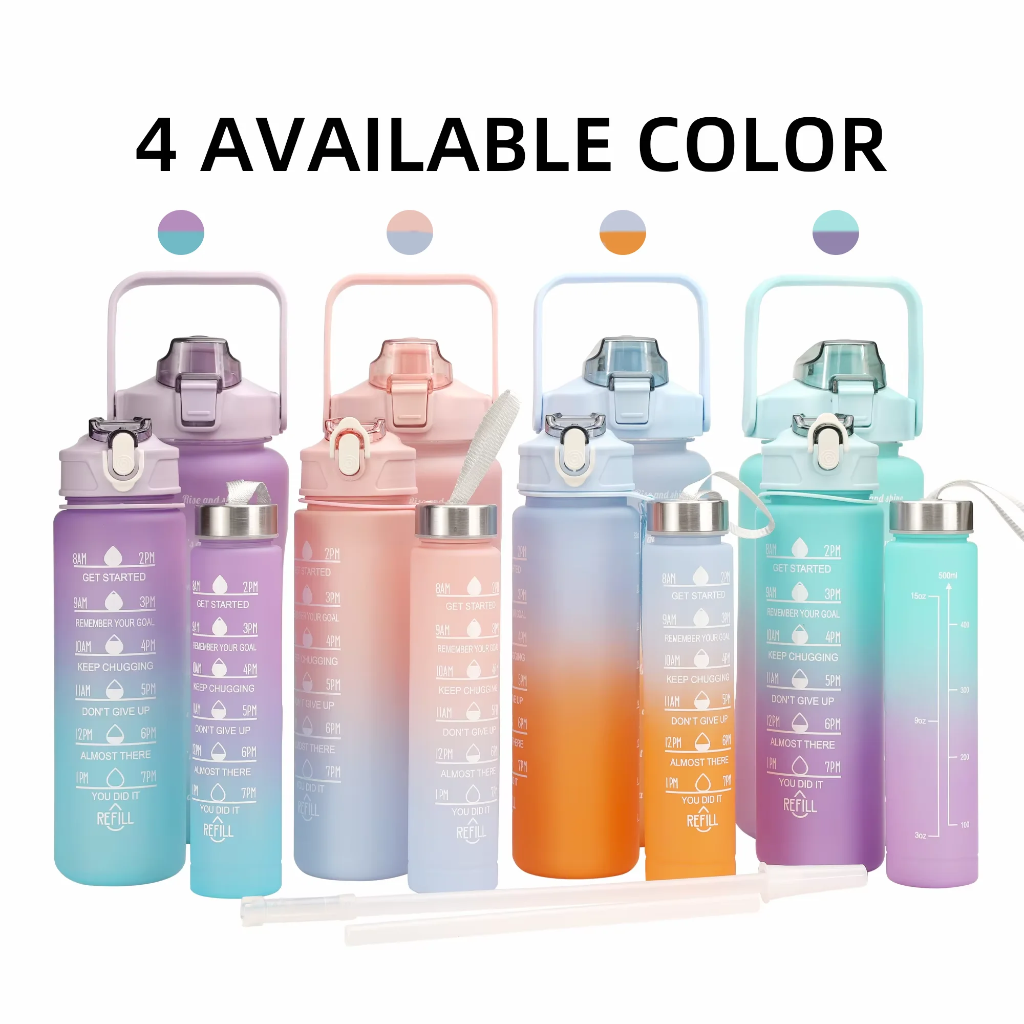 2023 Hot 3-in-1 Set Motivational Sports Plastic Water Bottle with Direct Drinking Straw for Adults Kids Wholesale for School Use