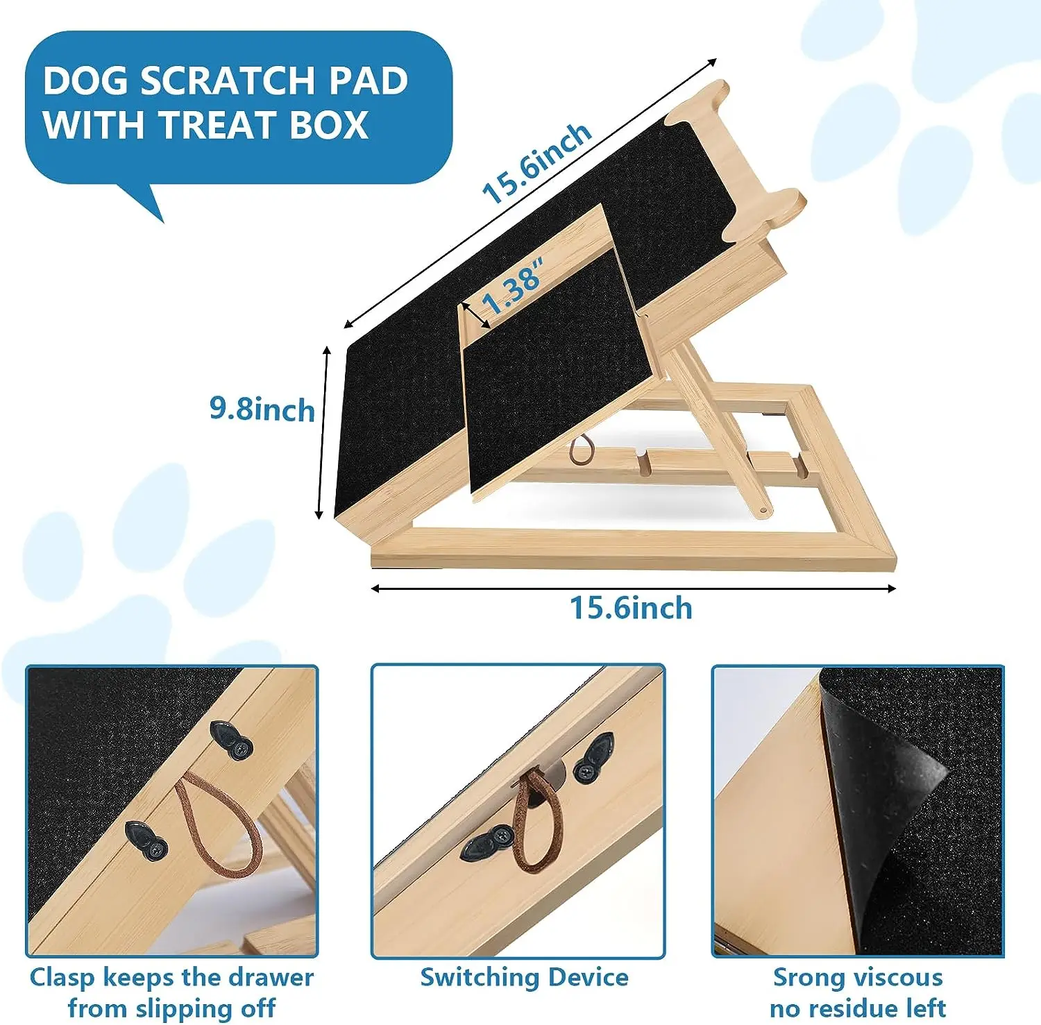 Custom Adjustable Bamboo Wooden Dog Scratch Pad with Hidden Treat Drawer