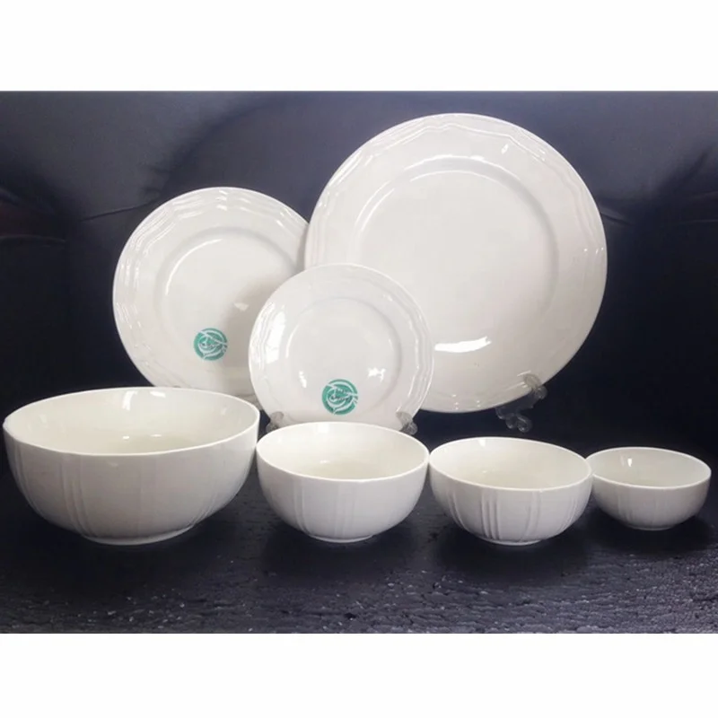 Cheap Wholesale Stock Embossed Porcelain Dinnerware+Sets aparelho de jantar porcelana Cookware Sets Kitchen Dinner Set