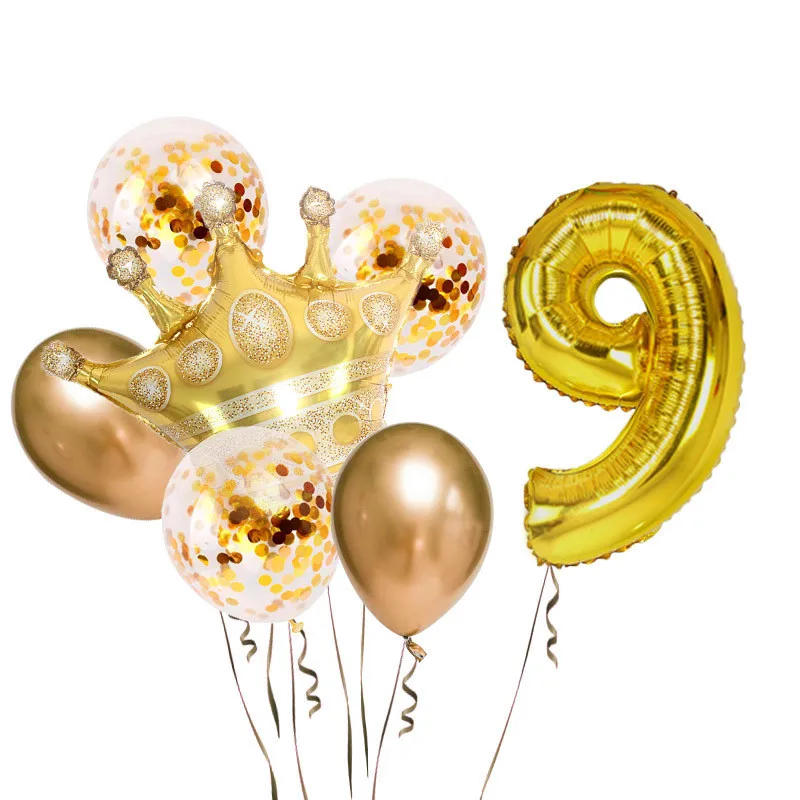 Hot sale Gold Crown Confetti Numbers Birthday  Party Decoration Aluminum Balloon Set