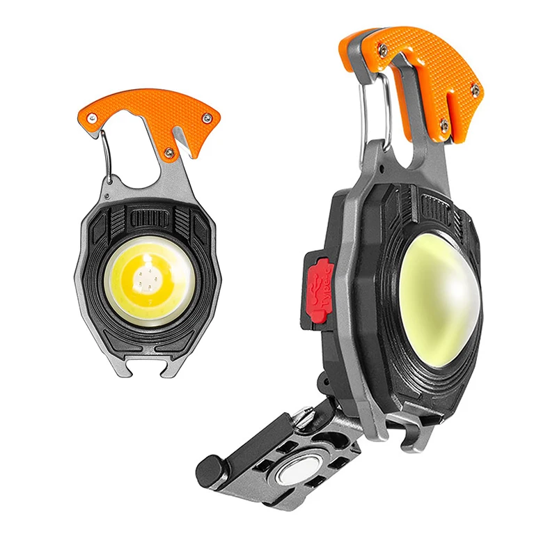 OBSHORSE EDC COB Led Light Flashlight Keychain Portable Magnetic With Cigarette Lighter Bottle Opener Mini Keychain Flashlight