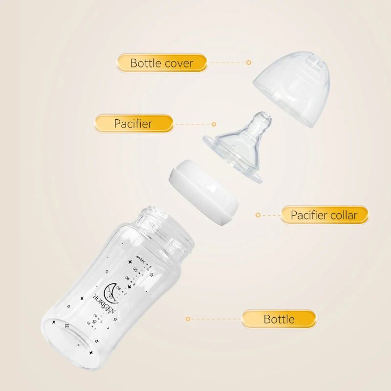 hot selling baby products wide neck borosilicate glass baby bottle milk feeding bottle for newborn baby