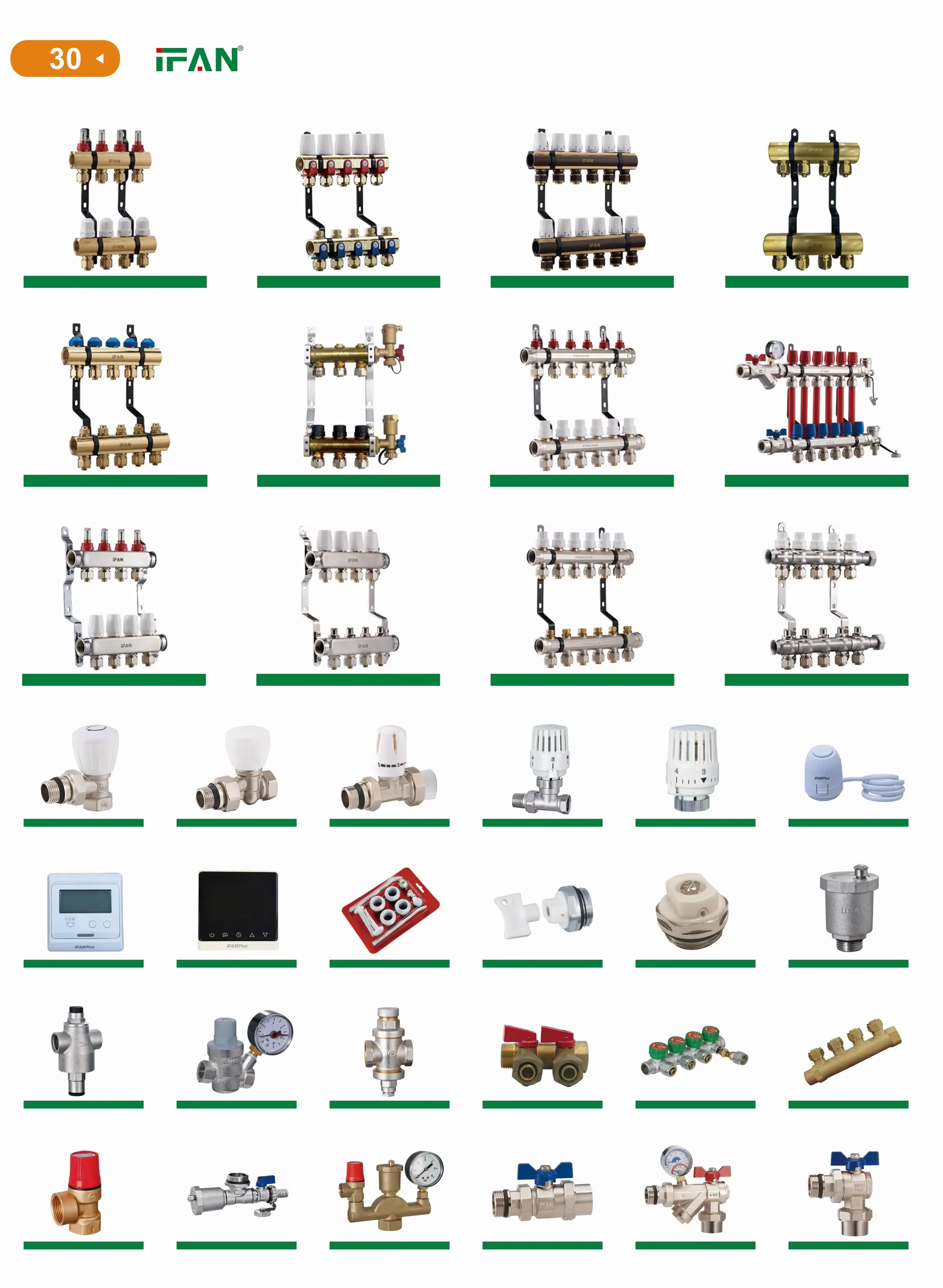 IFAN Customized Radiant Heating Manifold 3 Way Brass Valve Manifolds High Temperature Water Manifold
