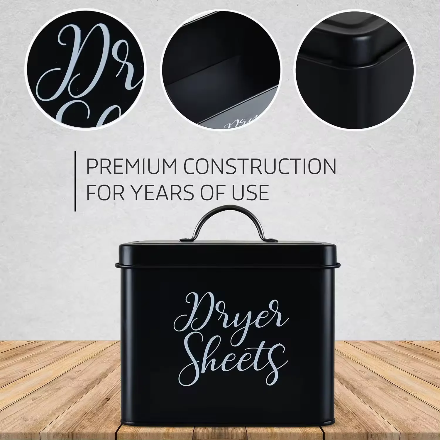 Modern Farmhouse Laundry Room Organization Metal Dryer Sheet Holder Fabric Softener Sheets Tin Dispenser With Lid