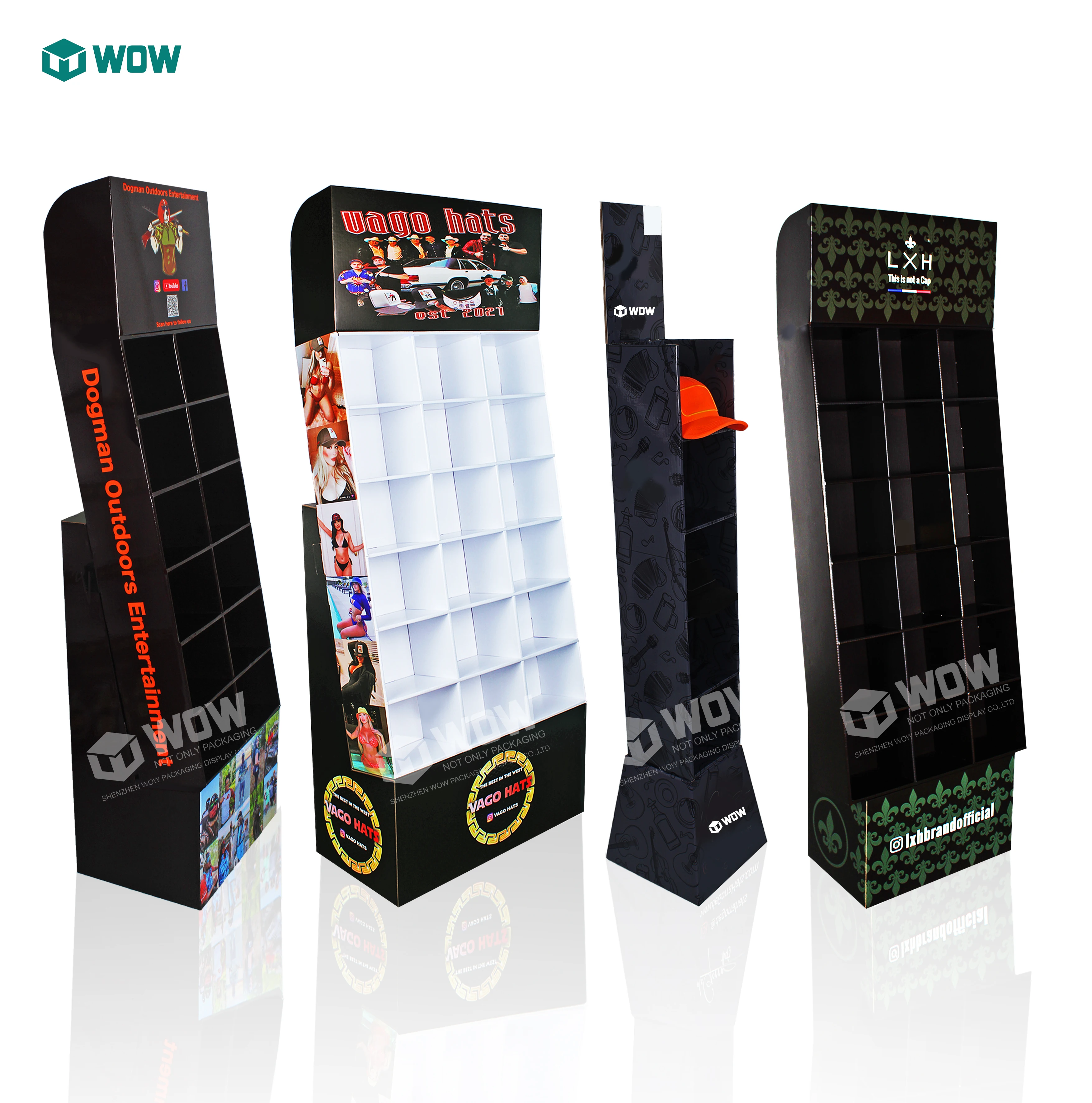 Retail Store  Customized Design Floor  Cardboard Hat Display Stand , Pop Floor Standing  Cardboard Baseball Hat Display Rack