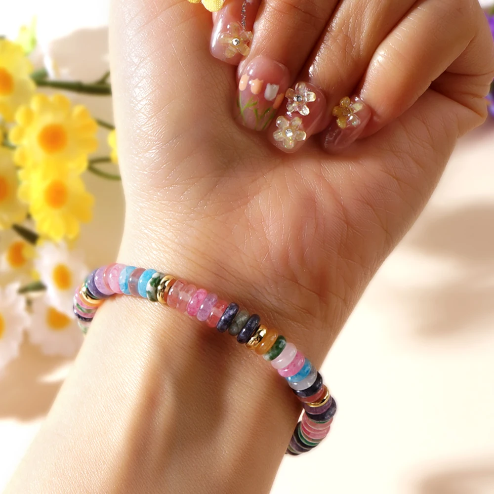 Go2boho 1 PCS Natural Stone Beaded Jewelry Boho Summer Trendy Multi Hematite Stone & Colorful Shell Beads Bracelets for Women