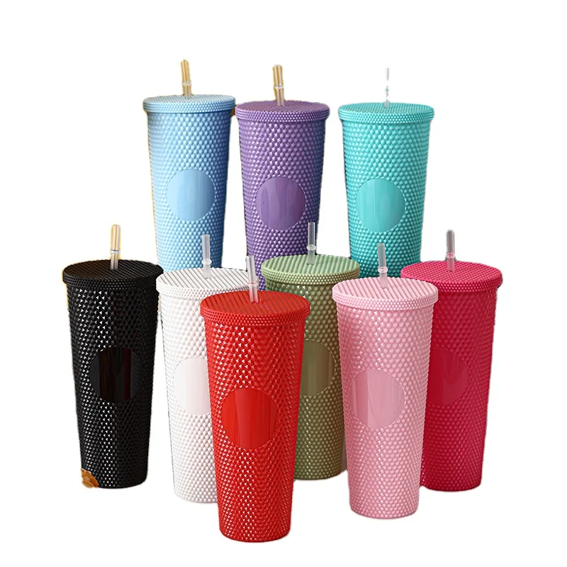 New Product Ideas 2024 24oz 24 Oz Reusable Double Wall Diamond Party Durian Cup Studded Water Bottle Tumbler With Lid And Straw