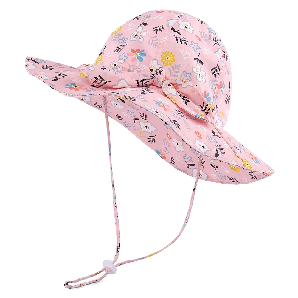 Toddler Summer Beach UPF 50+ Sun Protection Bucket Hats For Baby Girls Infant Beach Hat With Wide Brim Kids Cap