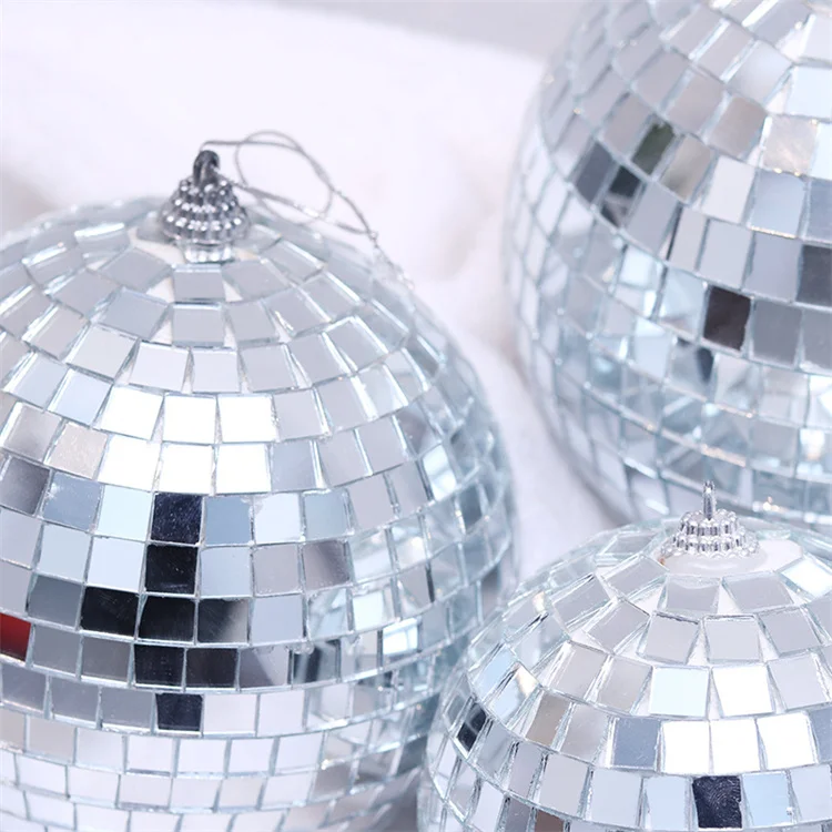 2021 Custom Christmas Decorations 2-80cm Gorgeous Silver Glass Foam Mirror Ball Bar Disco Ball New Year Wedding Cake Ornaments