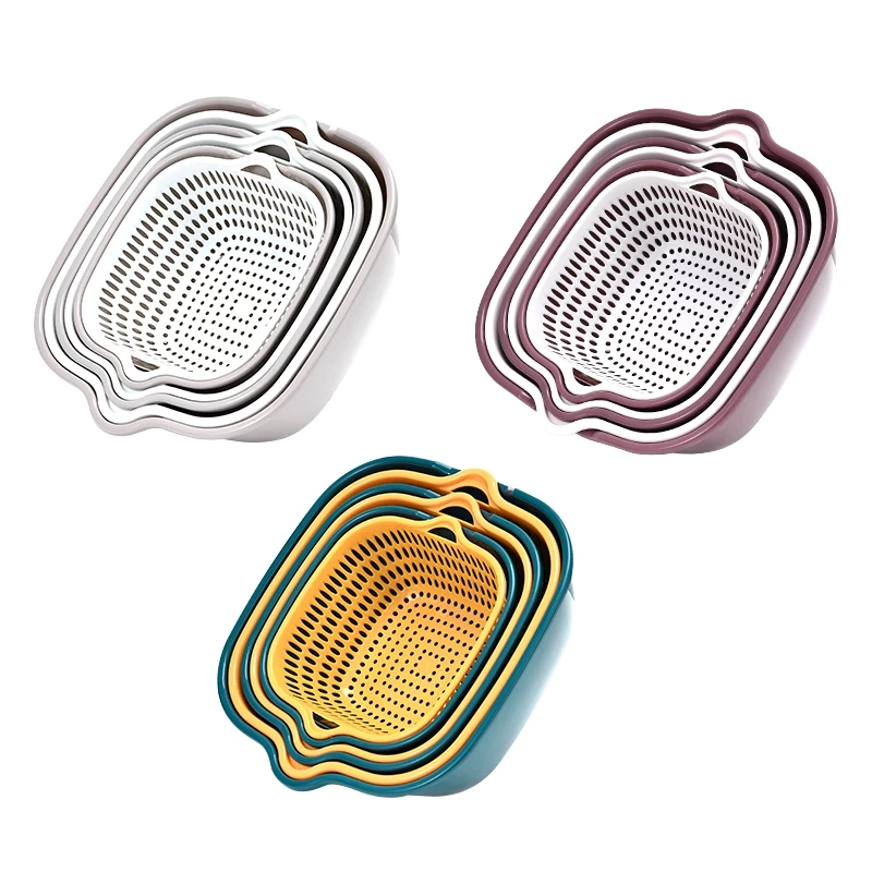 Wholesale Multi function Kitchen Tools Double Layer Fruit Vegetable Washing Plastic Drain Basket