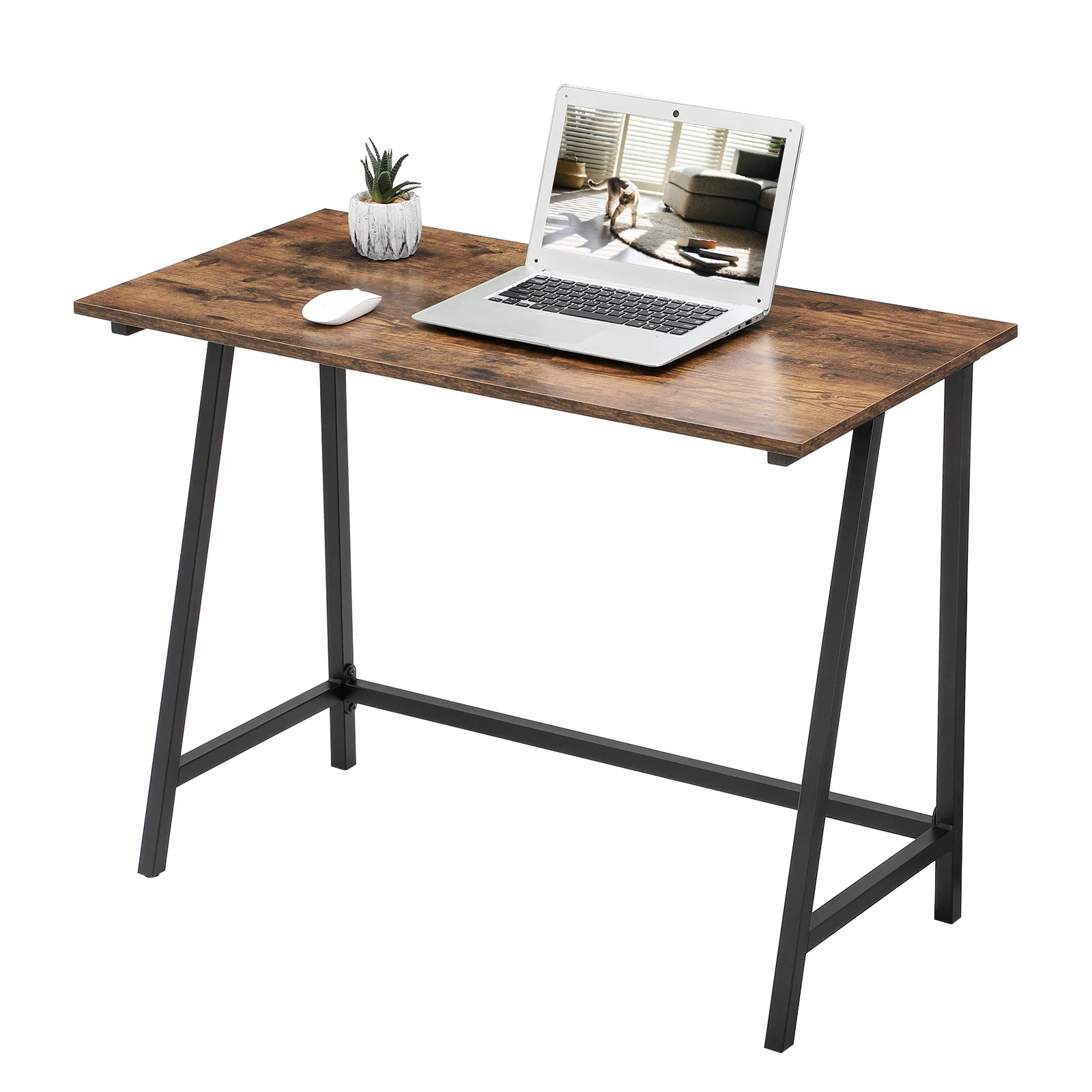 VASAGLE Iron Frame wood Top Stable Space-Saving Industrial Rustic Brown Office Home Study Computer Desk Writing Table