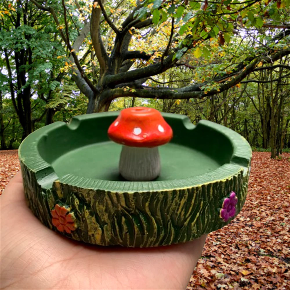Red Polka Dot Mushroom Shaped Ashtray Resin Handicraft Ornaments Tree Texture Flowers Natural Smoking Set Tabletop Decoration