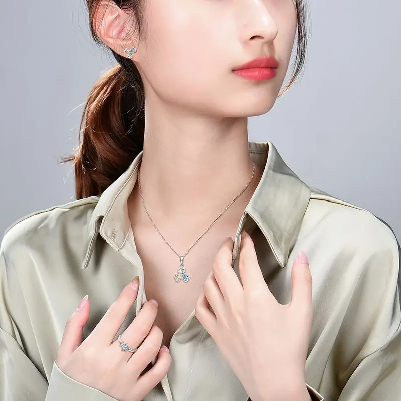 925 стерлингового серебра в форме сердца обручальное кольцо светло-голубой CZ Небесно-Голубой топаз три камня Пасьянс ювелирные изделия с бриллиантами