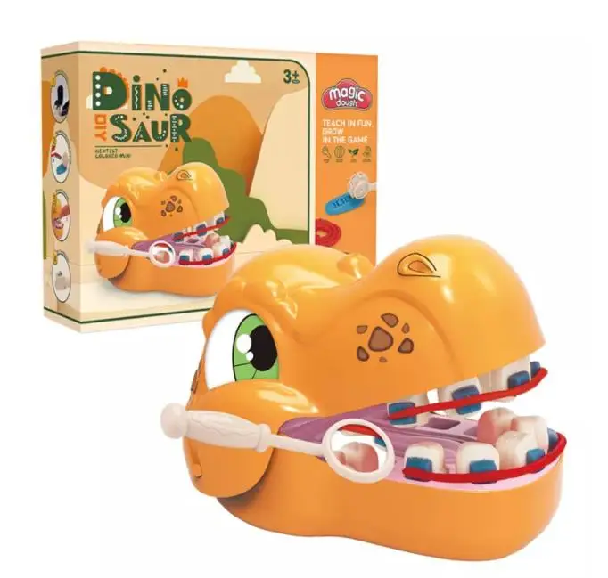 Little doctor Dinosaur Head Dental tool set 5 pieces increase knowledge interest in medicine plastic kids toys