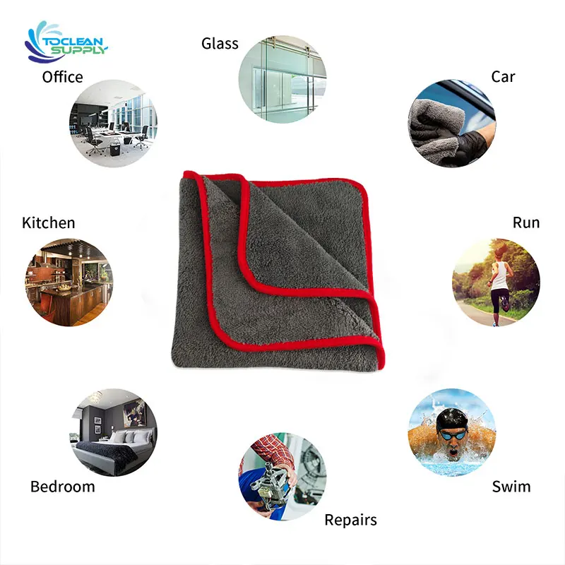 double side car wash microfiber fast drying coral towel large micro fiber luxury dry towel for car  care detailing quick-dry