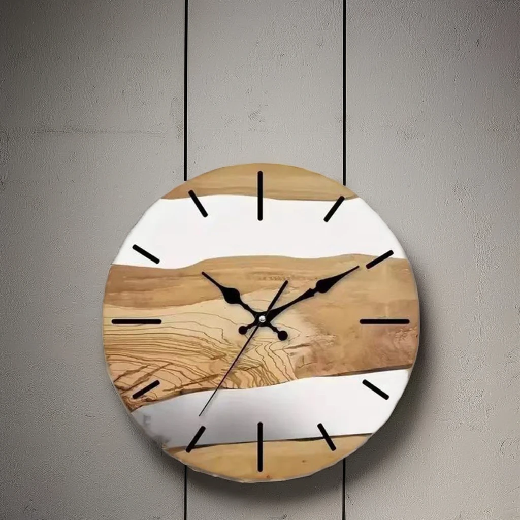 Top Selling Custom Handmade Modern Style Minimalist Wall Clock Quartz Epoxy Resin Wood MDF Material for Home Office Decorative
