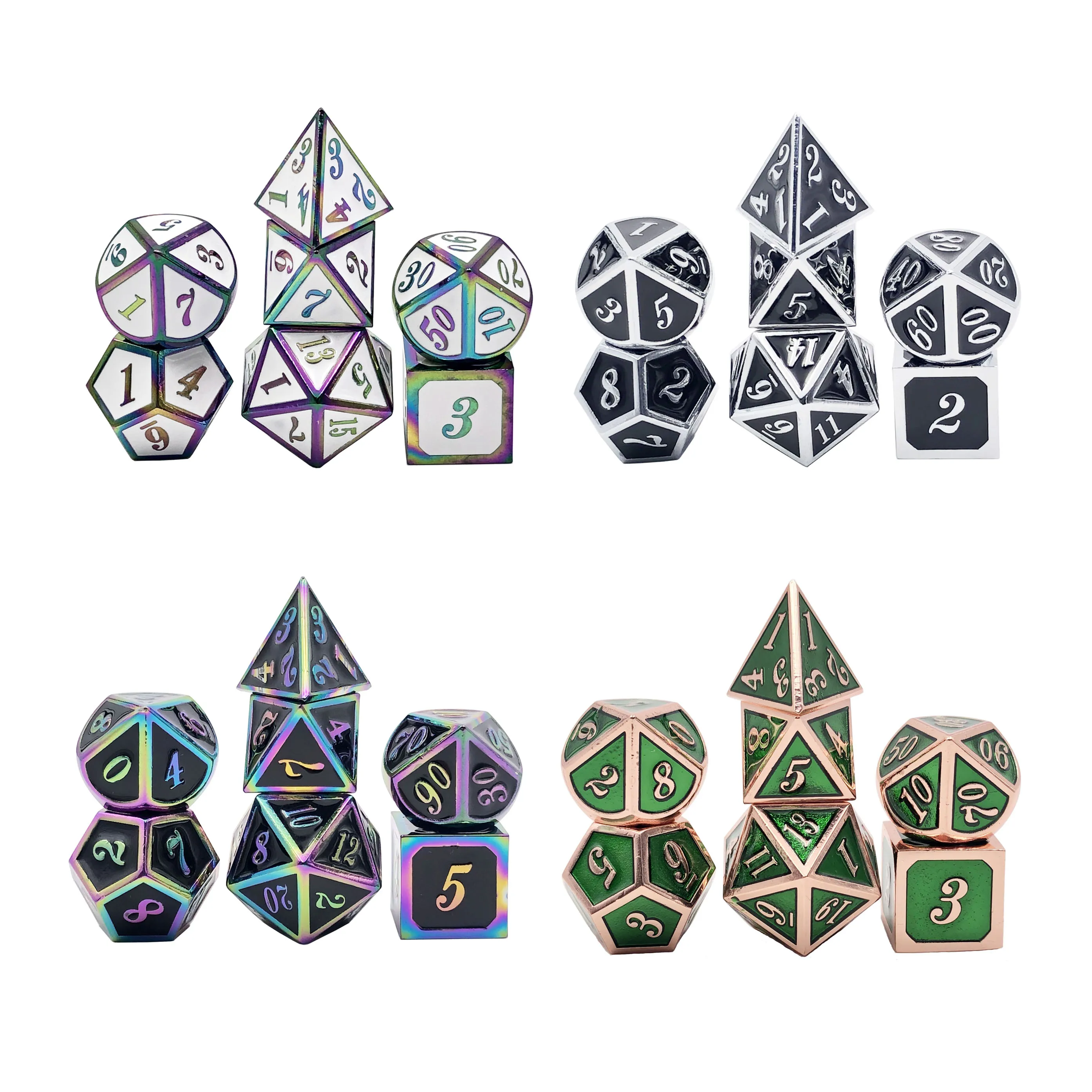 Пользовательские высококачественные твердые металлические игральные кости из цинкового сплава d4 d6 d8 d10 d12 d20 многогранные 7 шт. кубики наборы