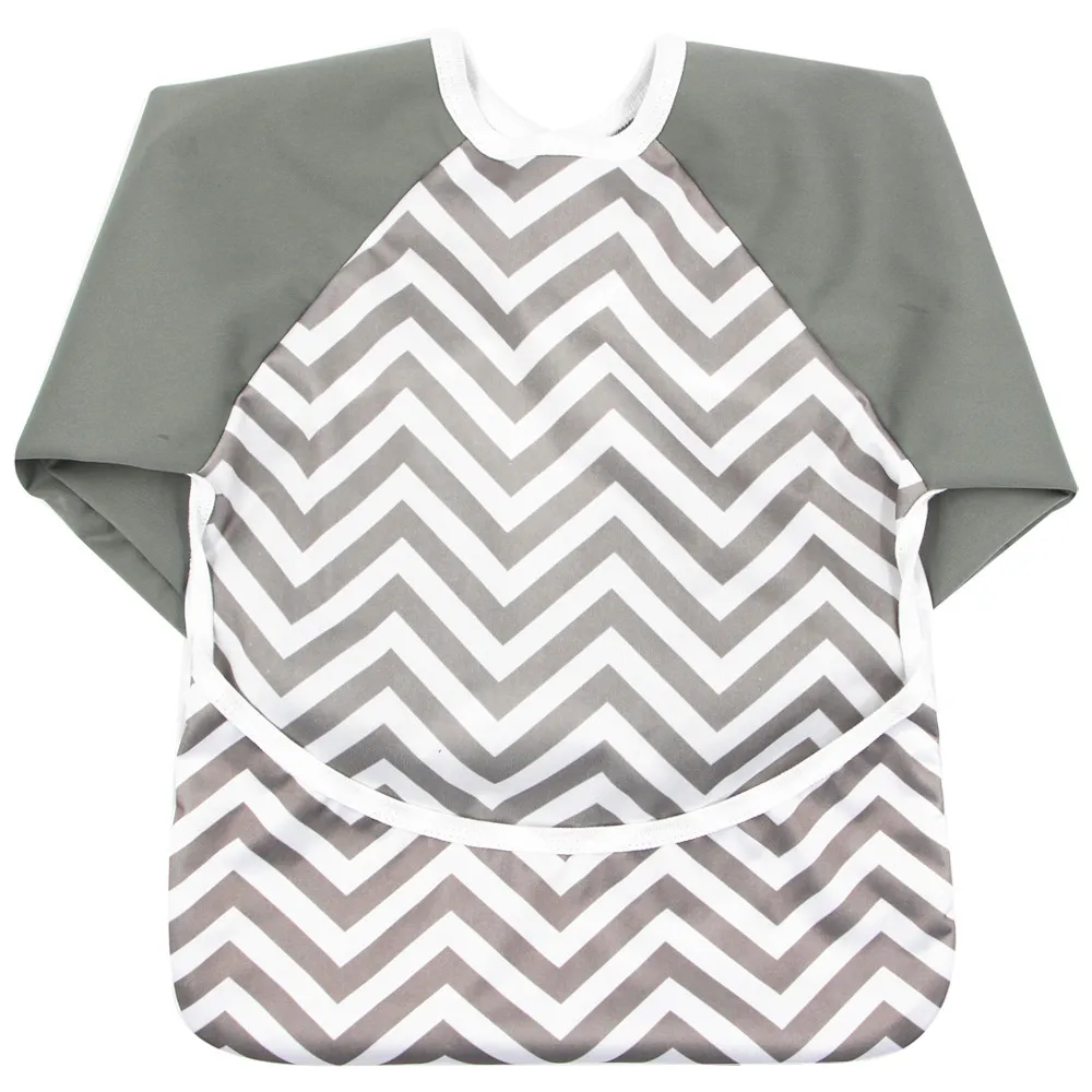 Hot Product Toddlers Sleeved Feeding Coverall With Pocket Smock Bib baby bib long sleeve