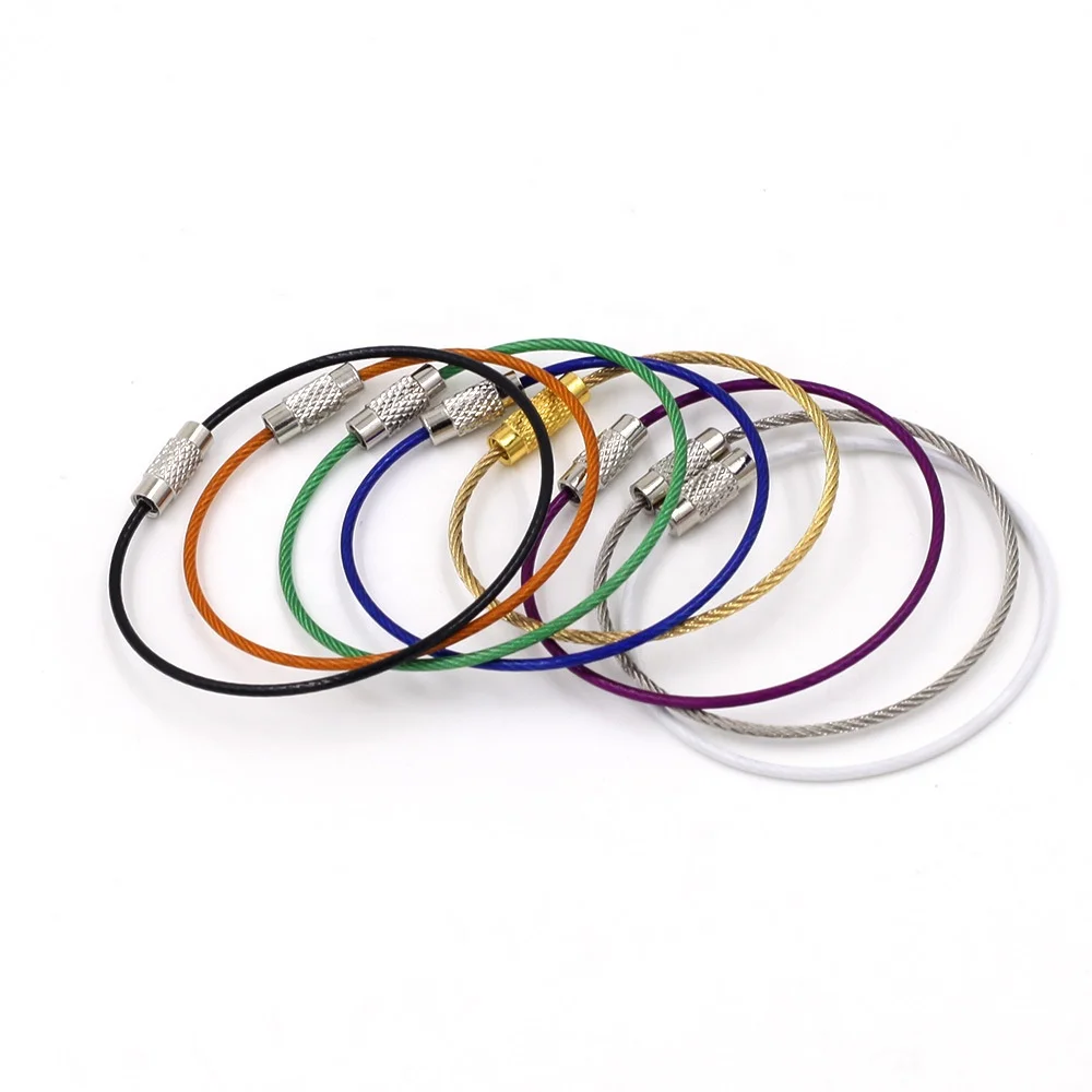 High Quality Stainless Steel Wire Rope Ring Screw Lock Clamp Stainless Steel Key Rings Cable Wire Loop For Luggage Tag