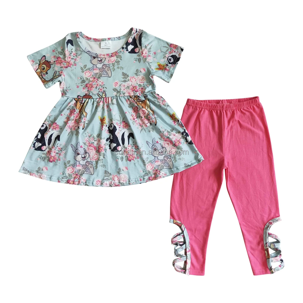 Wholesale RTS Lovely Toddler Girls Clothing Set High Quality Teenage Boutique Clothes For Girls 14 Years Children Clothing