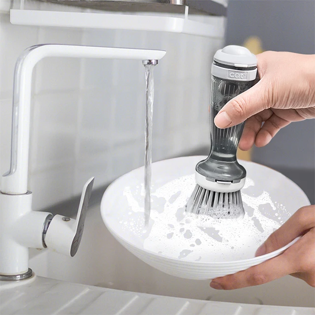 Hot Selling Kitchen Cleaning Replaceable Heads Palm Brushes Pressing Soap Dispensing Cleans Brush  Dishwashing  Brush