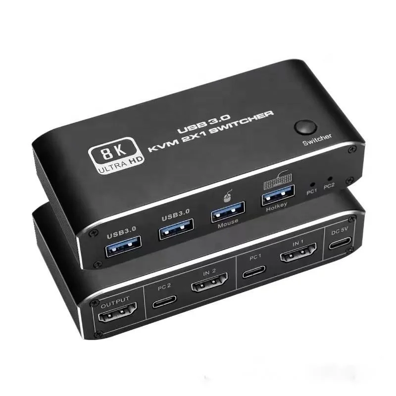 8K HDMI KVM Switch USB 3.0 Switch 2x1 HDMI2.1 Ports  Share 2 Computers one Monitor Switch,Supports 8K 60Hz,4K120hz
