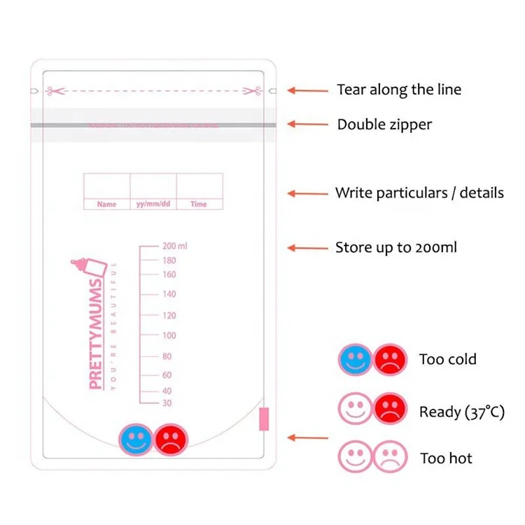 
OEM hot selling custom printing logo breast milk storage bag with zip lock 