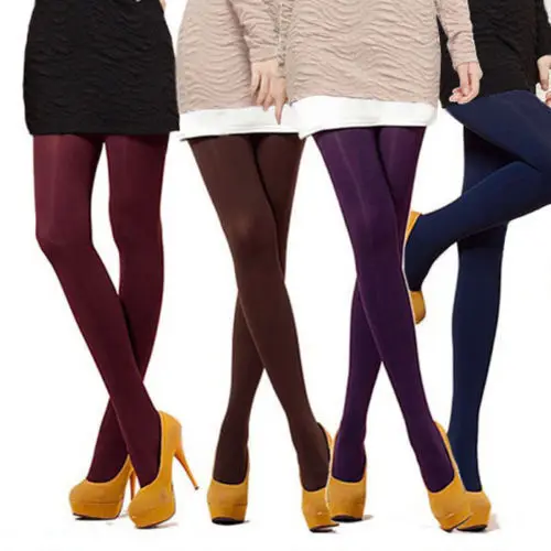 NEW Fashion Women Ladies Autumn Winter Candy Colors Opaque Footed Tights Pantyhose Stockings Black Gray White