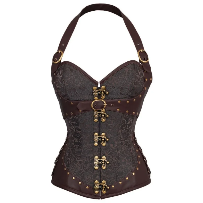 Steampunk Corset Brown Black Steel Bone Underbust Corsets Dobby Corselets Sexy Waist Slim Bustiers Waist Cincher Corset
