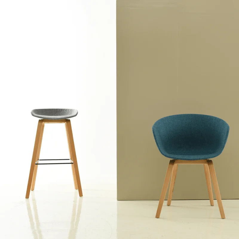 Modern High footrest stool fabric covered seat with plywood leg wooden bart stools bar chair bartstool for restaurant