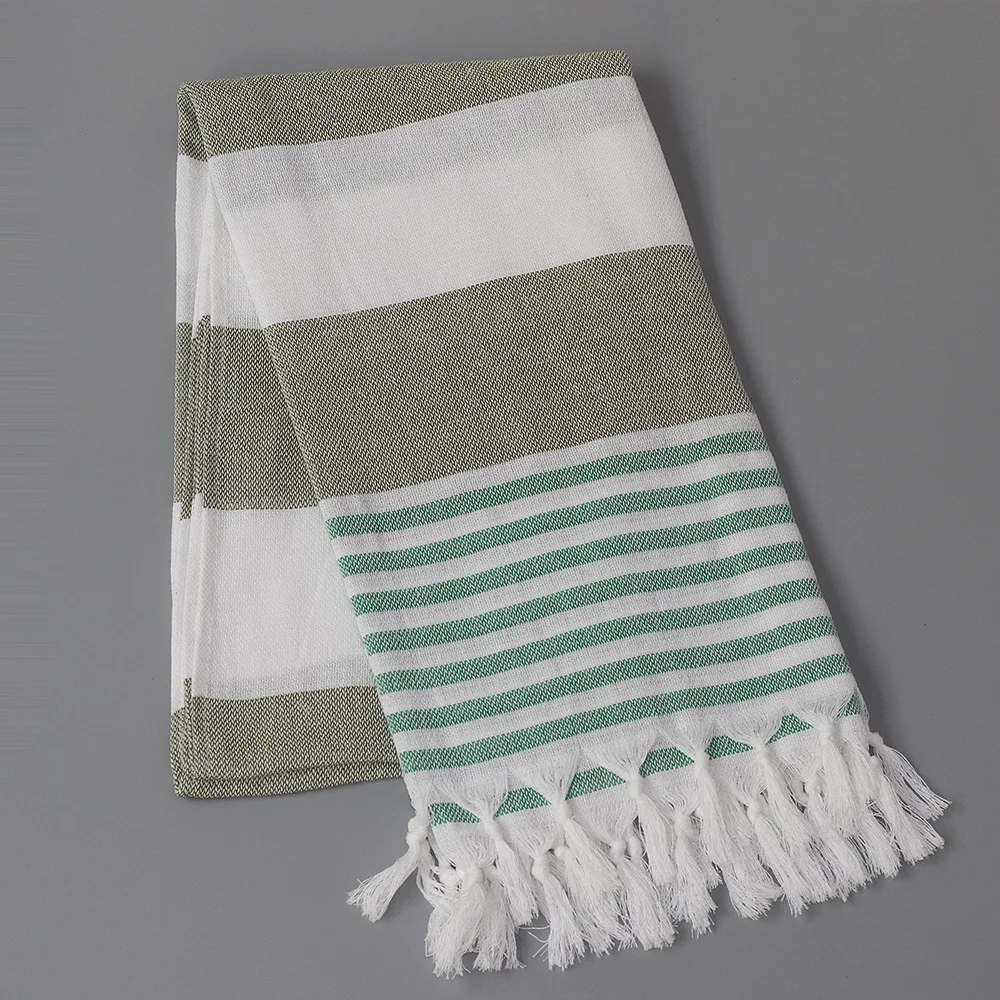 2023 summer best selling fashion stripes turkish cotton polyester beach towel with  tassels wholesale