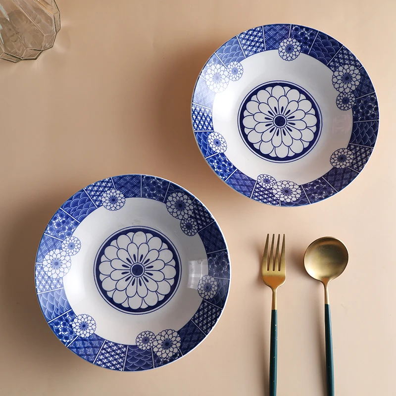 Blue and White Porcelain Plates Blue and White Ceramics Dining Plates Porcelain Blue and White