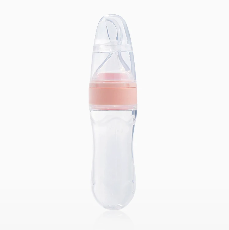 Soft Tip Dust-proof Leakage-proof Feeding Pureed Food 90ml 3 oz Baby Silicone Bottle Squeeze Feeder with Spoon