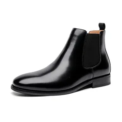 Mens Chelsea Boots Classic Mens Cowboy Leather Brown Ankle Boots British High Cut Shoes Footwear Dress Boots Slip-On shoes