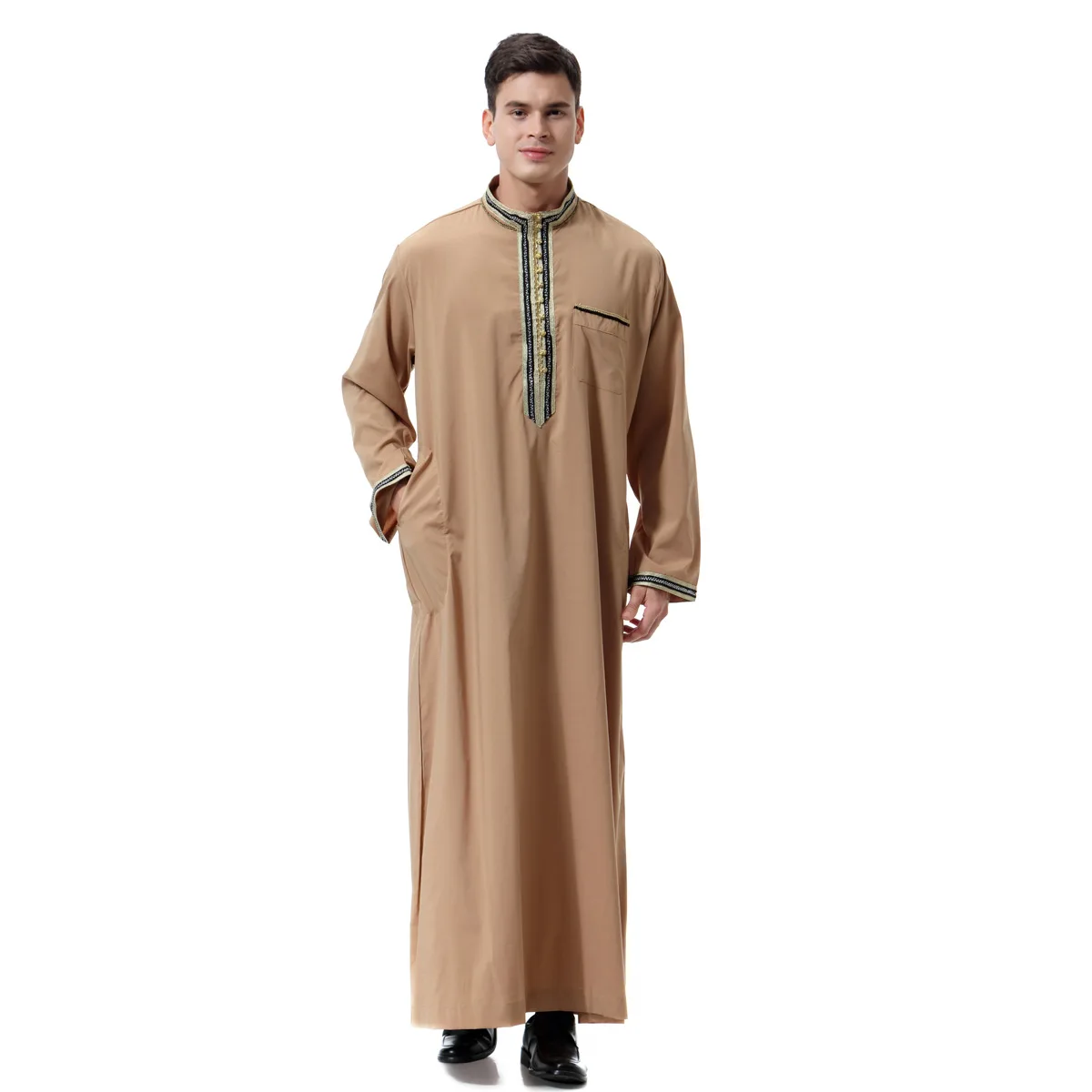 2023 Hot Sale Muslim Man Abaya Islamic Saudi Kaftan Arab Clothes Men Thobe Thawb Caftan