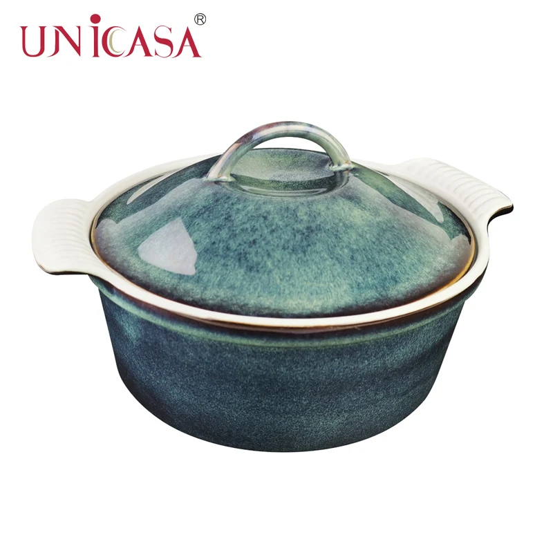 Factory Price Ceramic Round and Rectangle stoneware dutch oven casserole dish with Lid In Glaze