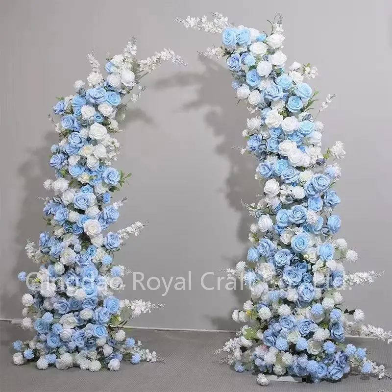 G-005 Wholesale Artificial Silk Blue Wedding Horn Flowers Arch Flowers Arrangement Arch Wedding Artificial Flower Arch Set