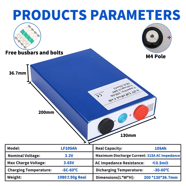 EV LF105 3.2V lifepo4 cell battery 105ah lifepo4  LFP Batteries 4000 Cycle 12v 100ah 24v 200ah 300ah 48v lifepo4 105Ah battery
