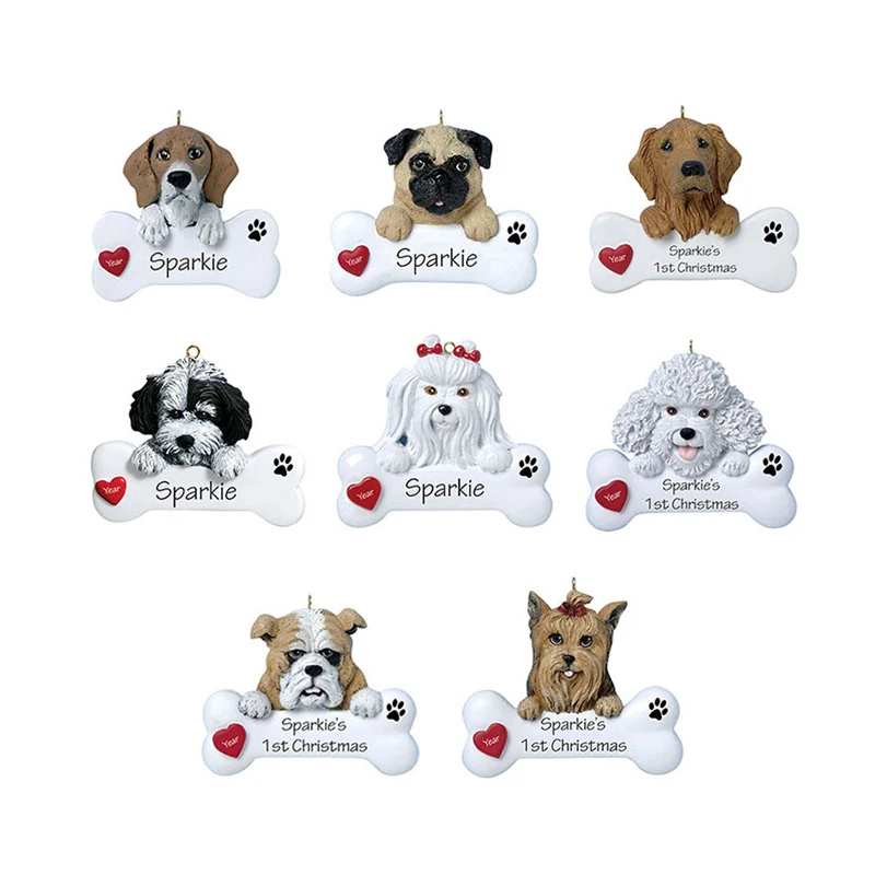 Personalized DIY Write Name Resin Dog Ornaments Puppy Pet Christmas Resin Crafts Christmas Tree Hanging Decorations