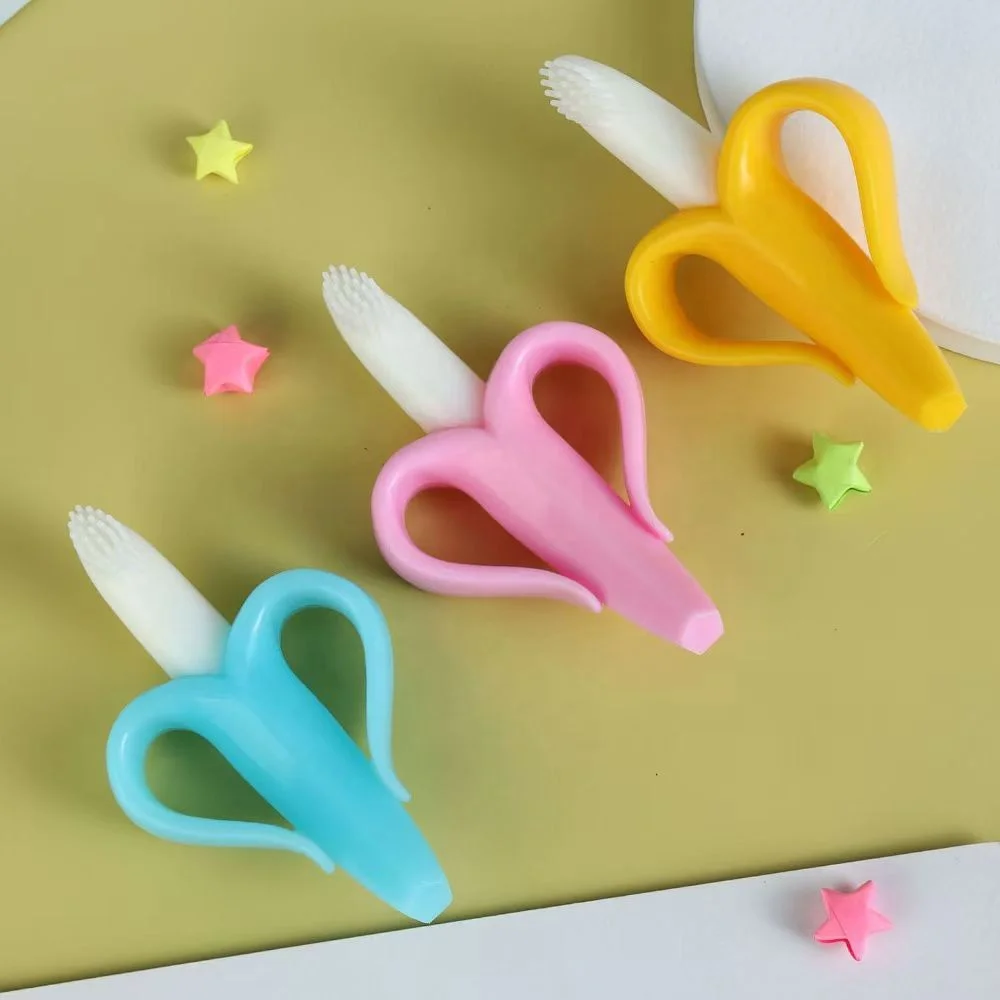 New Design Banana Shaped Silicone Baby Teeth Chew Toy Soothing Teeth During Teething Period Baby Teether