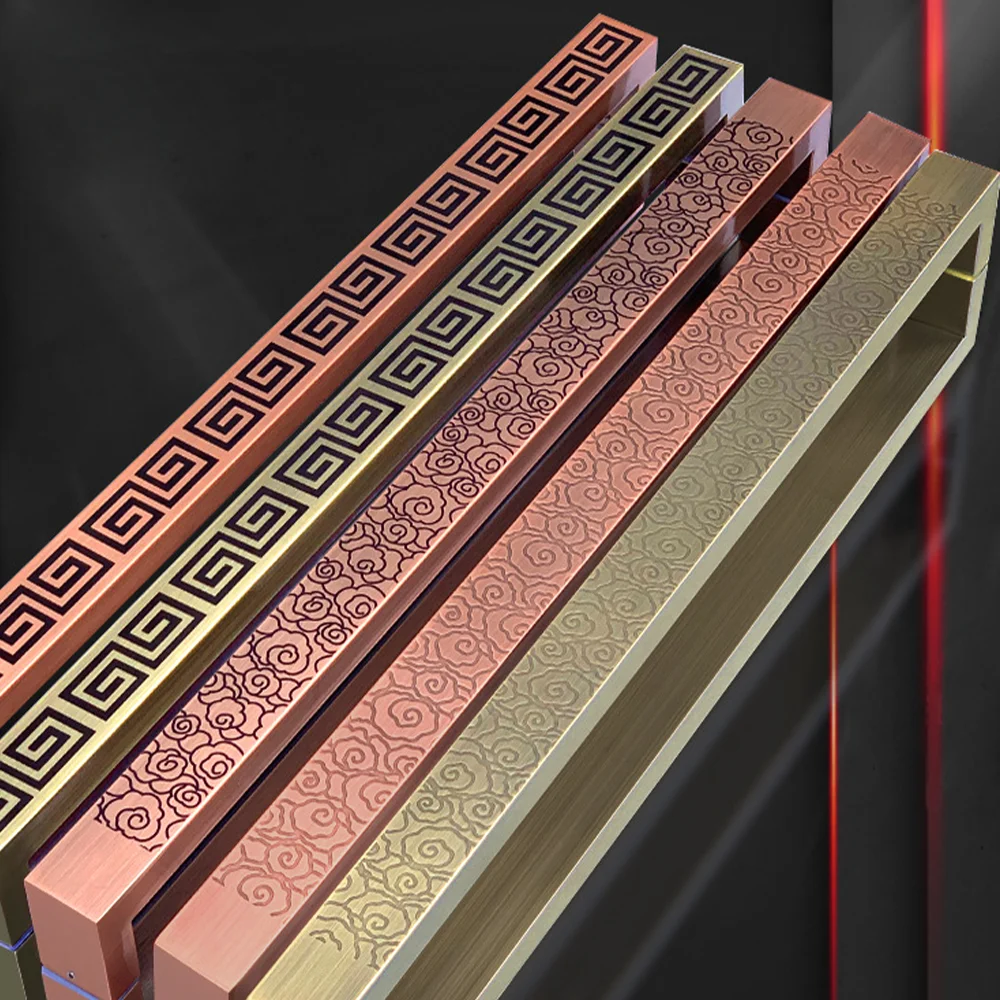 New Chinese style manufacturers wholesale stainless steel armrest glass back pattern Xiangyun light luxury hotel door handle