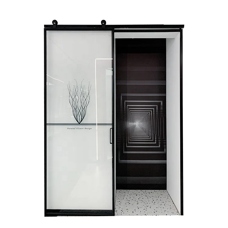 Aluminum frame tempered glass sliding door indoor bathroom bedroom hidden barn door
