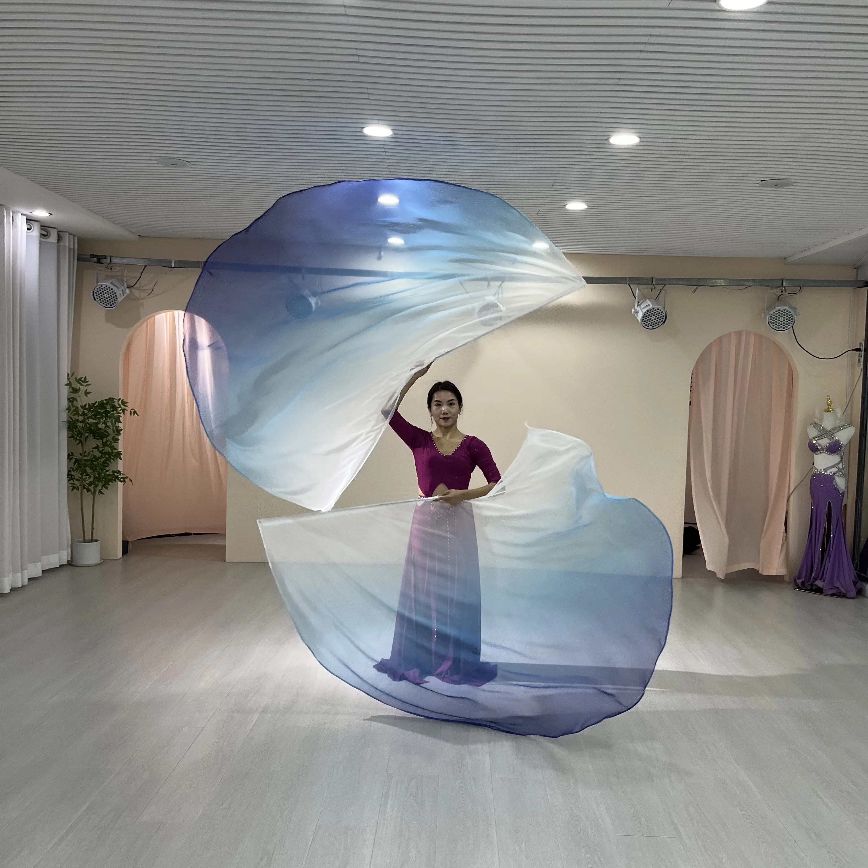 Women Performance Props Long Practice Fans Flag Chiffon Colorful Scarf Belly Dance Veil