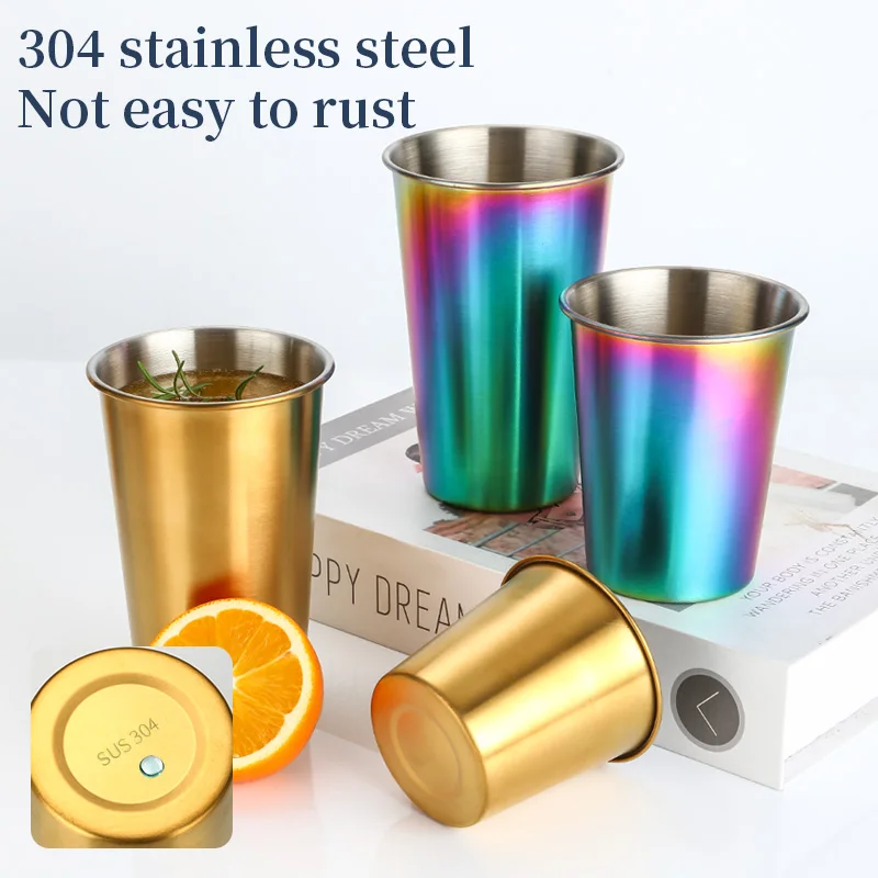 Stainless Steel Cups 16oz Pint Cups Premium Metal Cup Stackable Durable Drinking Glass