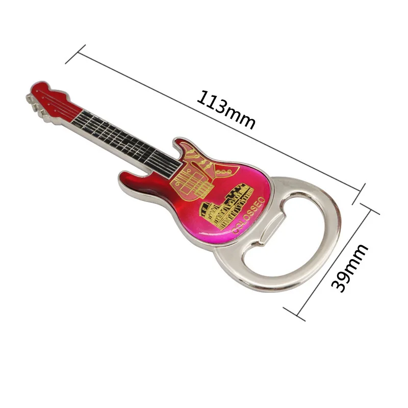 Custom metal Guitar shape logo epoxy full printing bottle opener for promotion