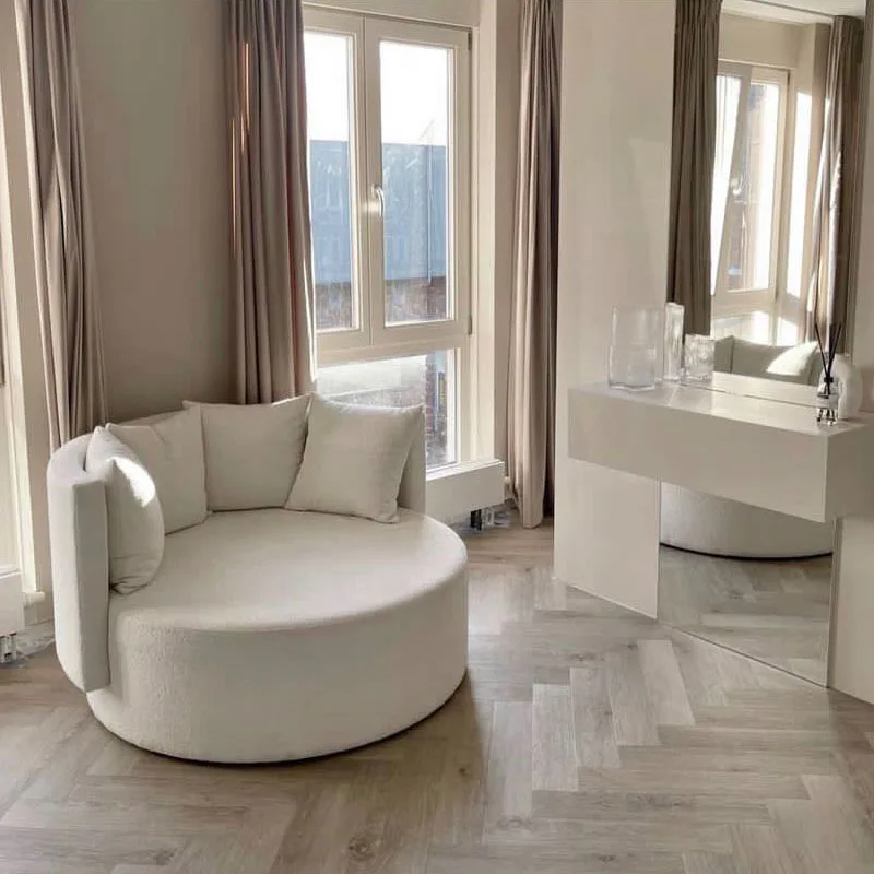 Leisurely Living Room Furniture Soft White Teddy Single Sofa Boucle Round Couch White Round Armchair