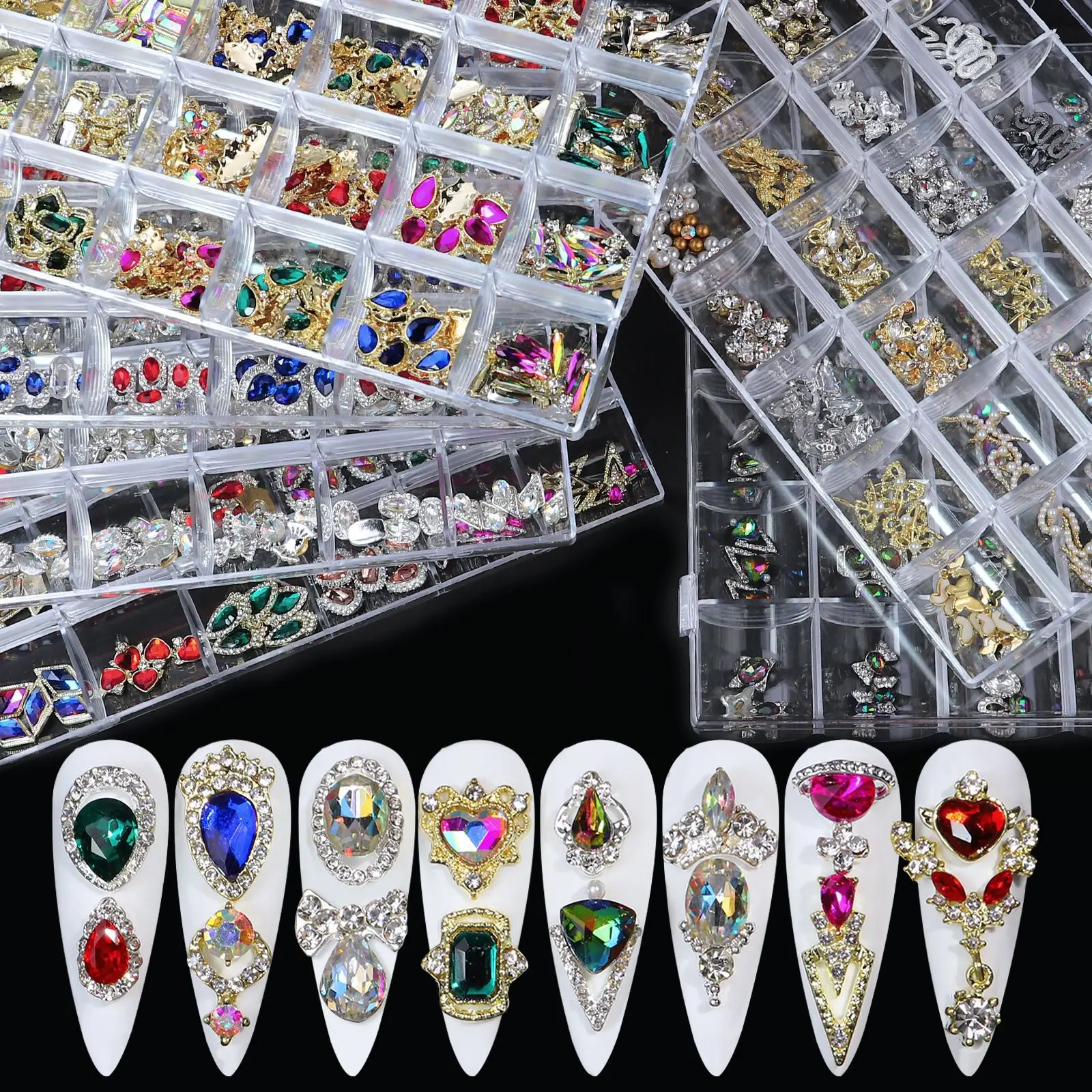 24 Styles/Set Christmas Alloy Nail Crystal Gems 3D Accessories Jewelry Artificial Nail Art Decoration Nail Diamond Rhinestone