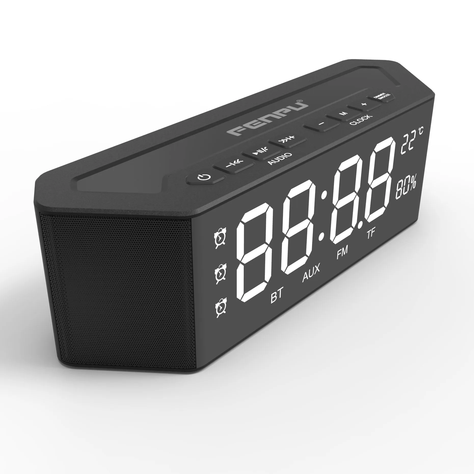 Custom Wholesale New Alarm Clock Digital Display LED Subwoofer Music Player Wooden Wireless Speaker